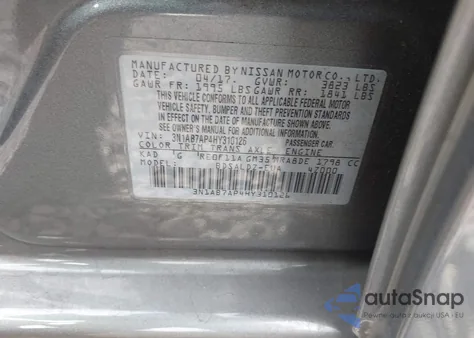 2017 Nissan Sentra Sv из США, поврежденный, VIN 3N1AB7AP4HY310126